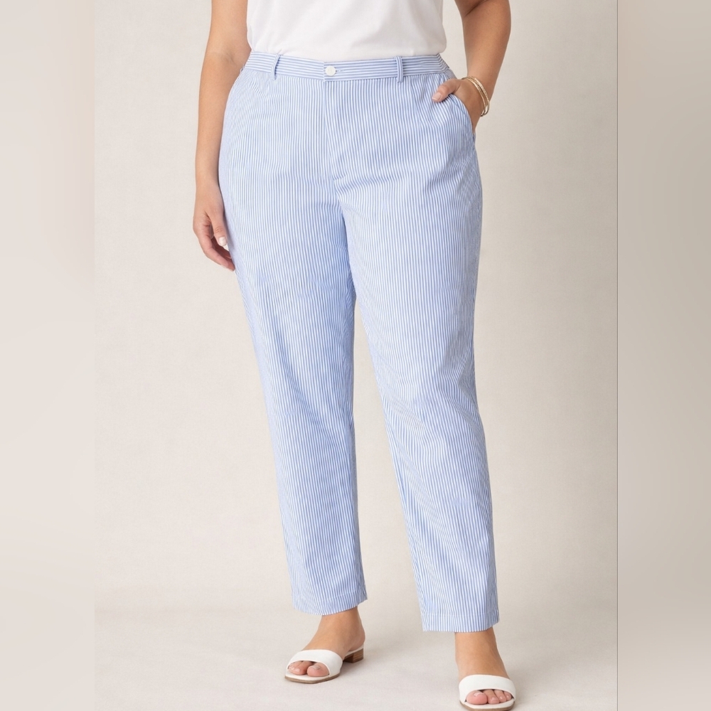 Lauren Ralph Lauren Women's Straight Leg Pants in Light Blue Stripe